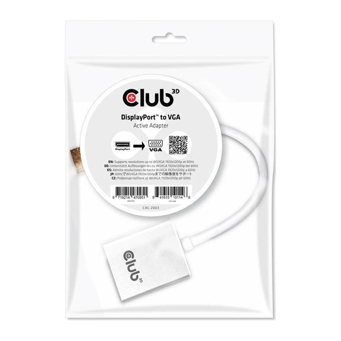 Club3D Adapter DisplayPort > VGA aktiv St/Bu weiß Polybeutel