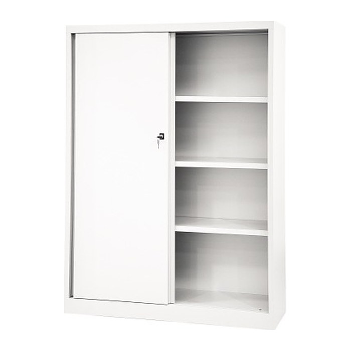 BISLEY Schiebetürenschrank ECO, SD12173S696 verkehrsweiß 3 Fachböden 120,0 x 43,0 x 163,7 cm