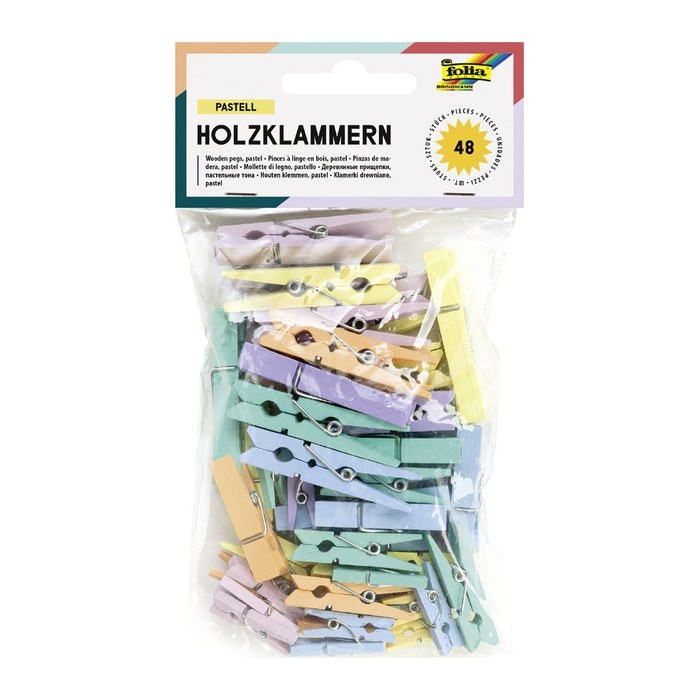 folia Holzklammern mehrfarbig pastell, 48 St.