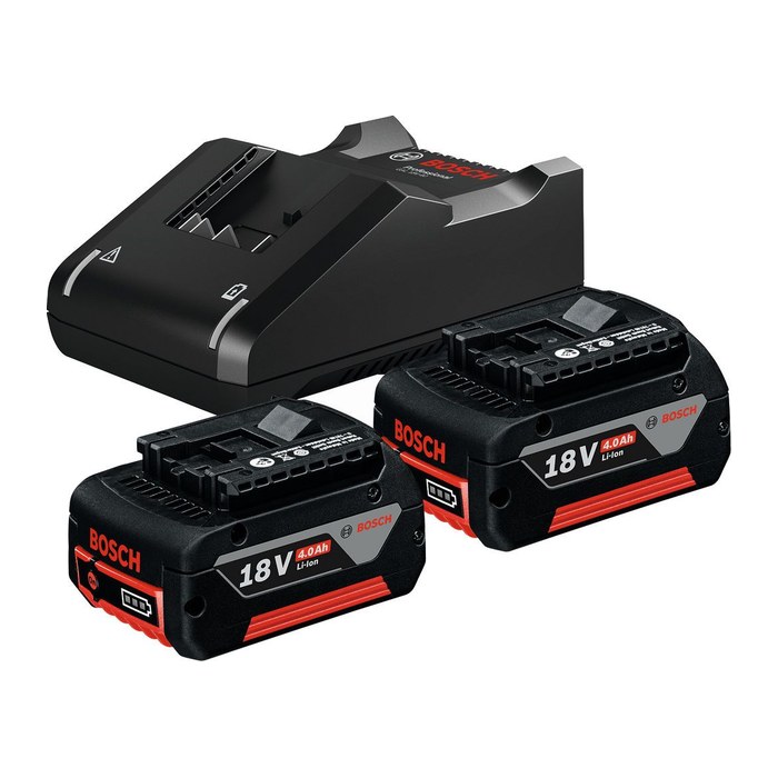 BOSCH Professional Werkzeugakku mit Ladegerät Starter Set 18V Li-Ion 18,0 V, 2 x 4,0 Ah