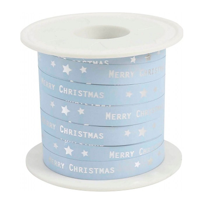 PRÄSENT Geschenkband Merry Christmas matt eisblau 10,0 mm x 100,0 m