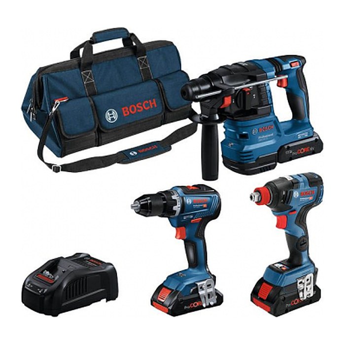 BOSCH Professional Profi Set Akku-Bohrhammer-Set, SDS-plus 18 V, 1,9 Joule, mit 3 Akkus
