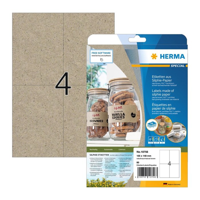 HERMA Etiketten braun 105,0 x 148,0 mm, 20 Blatt