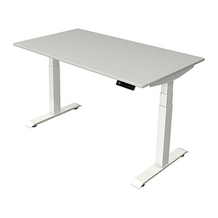 Kerkmann Move 4 elektrisch höhenverstellbarer Schreibtisch lichtgrau rechteckig, T-Fuß-Gestell weiß 140,0 x 80,0 cm
