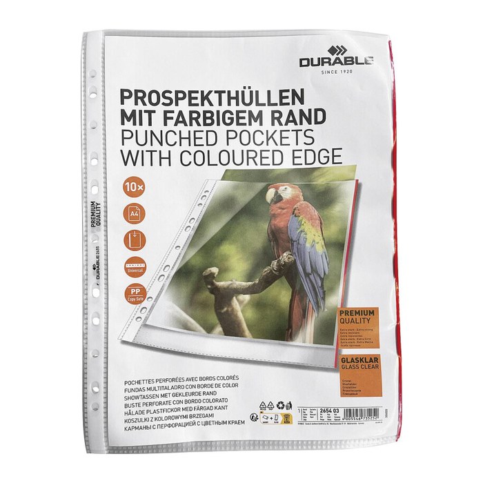 DURABLE Prospekthüllen PREMIUM DIN A4 rot klar 0,08 mm, 10 St.