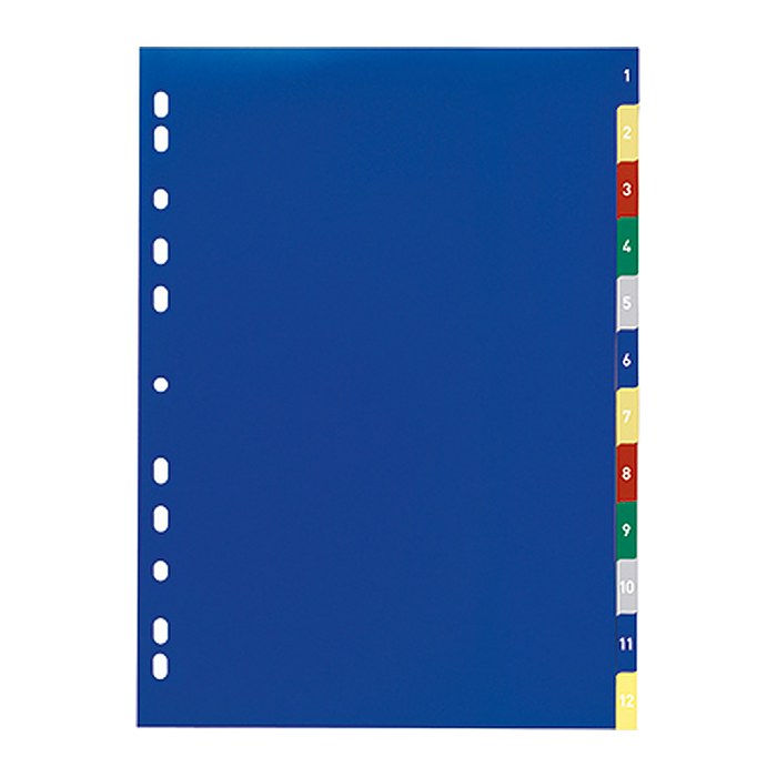 DURABLE Ordnerregister DIN A4 Vollformat 1-12 blau, gelb, rot, grün, grau 12-teilig, 1 Satz