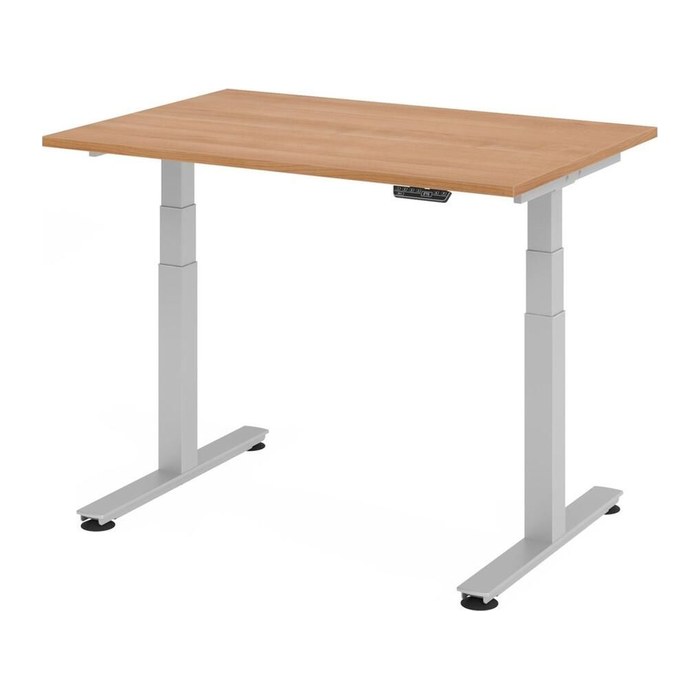 HAMMERBACHER XDSM12 elektrisch höhenverstellbarer Schreibtisch nussbaum rechteckig, T-Fuß-Gestell silber 120,0 x 80,0 cm