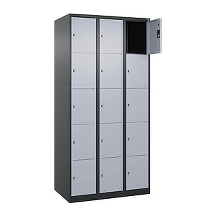 CP Schließfachschrank Classic Plus schwarzgrau, weißaluminium 080000-305 S10036, 15 Schließfächer 90,0 x 50,0 x 185,0 cm