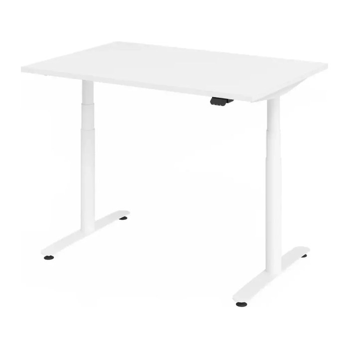 HAMMERBACHER VXDLR12 elektrisch höhenverstellbarer Schreibtisch weiß rechteckig, T-Fuß-Gestell silber 120,0 x 80,0 cm