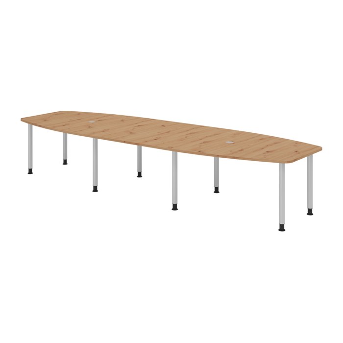 HAMMERBACHER Konferenztisch KT40C asteiche Tonnenform, Rundrohr silber, 400,0 x 85,0 - 130,0 x 72,0 - 74,0 cm