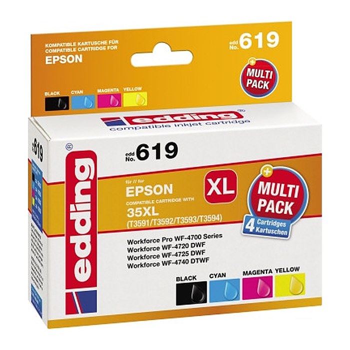 edding EDD-619 schwarz, cyan, magenta, gelb Druckerpatronen kompatibel zu EPSON 35XL / T3596XL, 4er-Set