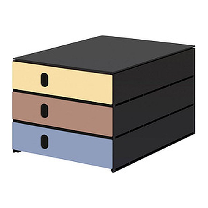 styro Schubladenbox styroval pro feelings Midnightsun gelb, braun, blau 14-8050.Mi, DIN A4 mit 3 Schubladen, 1 St.