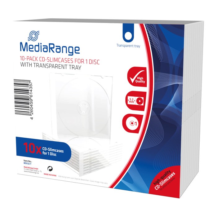 MediaRange CD-Leerhülle schmal für 1 Disc 5.2mm transpa. 10x