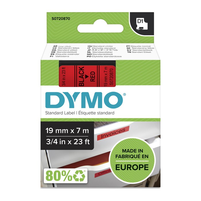 DYMO Schriftband D1 S0720870, 19 mm, schwarz auf rot, 1 St.