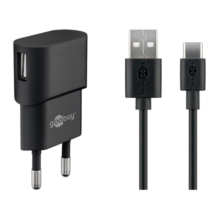 goobay Ladekabel mit Adapter schwarz, Kabellänge: 1,0 m, 5 Watt
