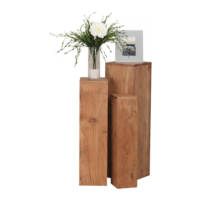WOHNLING Beistelltische-Set quadratisch Massivholz akazie, 3 St.