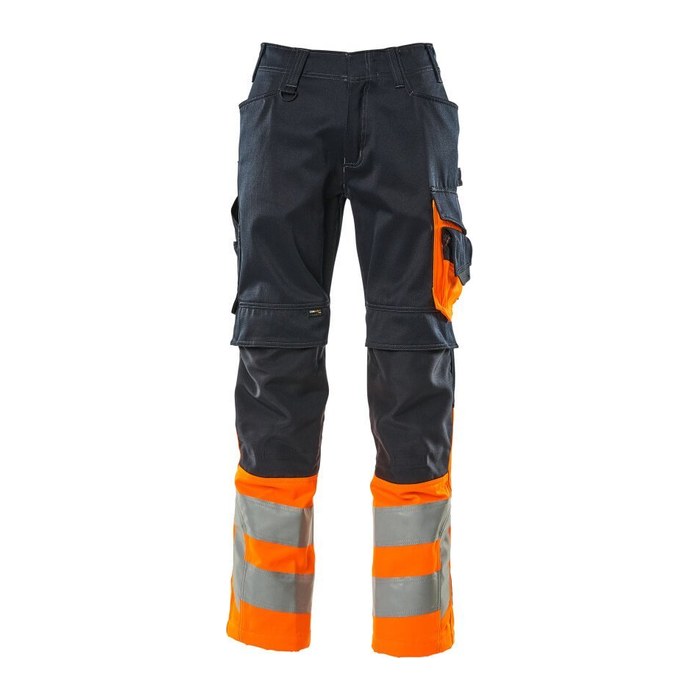 MASCOT® unisex Warnschutzhose Leeds schwarzblau, orange Größe 50