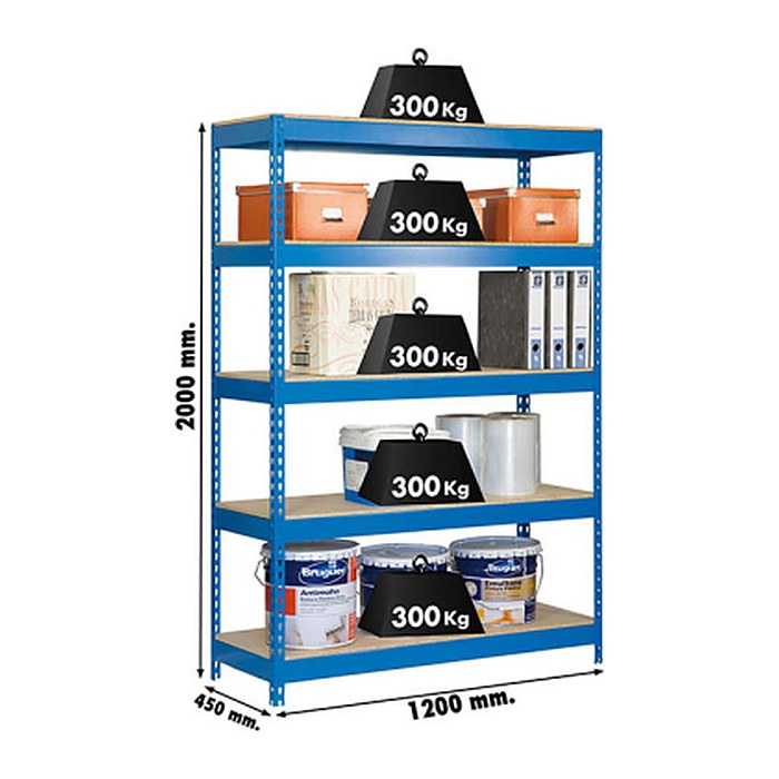 Simonrack Schwerlastregal KIT BRICOFORTE 1204-5 CHIPBOARD 448100040201245 blau 120,0 x 45,0 x 200,0 cm