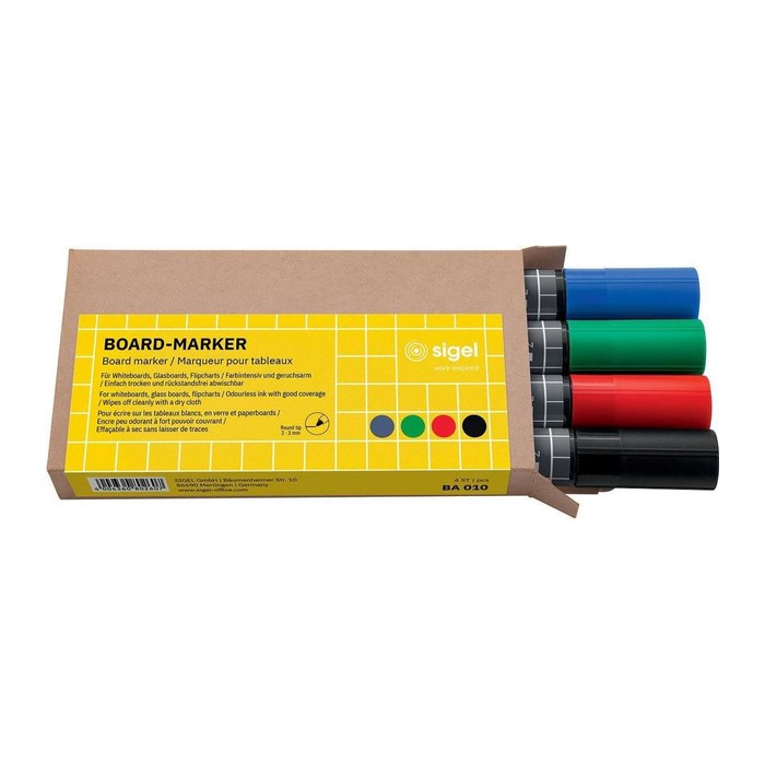 SIGEL Whiteboard- und Flipchart-Marker farbsortiert 2,0 - 3,0 mm, 4 St.