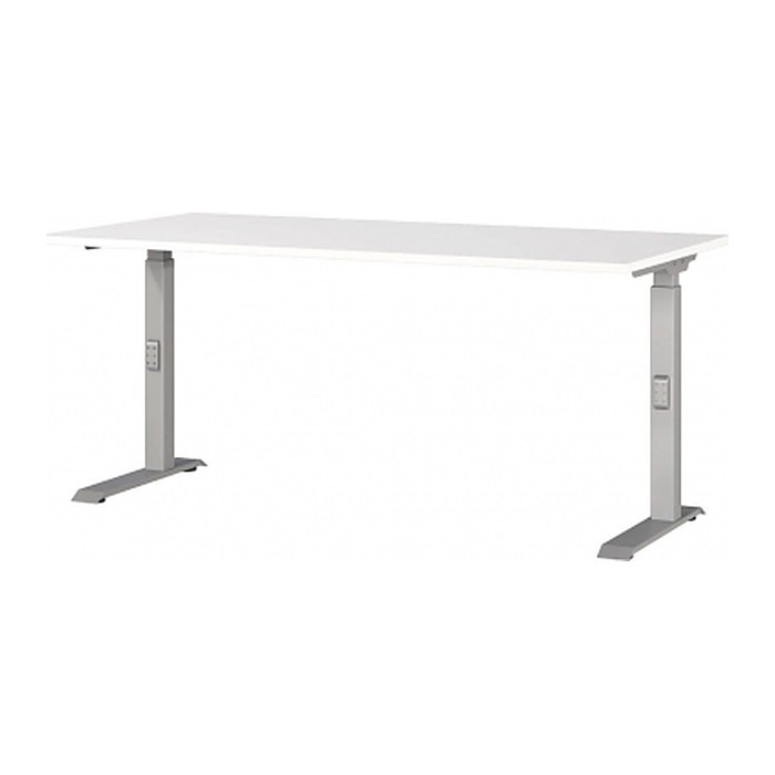 GERMANIA DOWNEY höhenverstellbarer Schreibtisch weiß rechteckig, C-Fuß-Gestell silber 160,0 x 80,0 cm