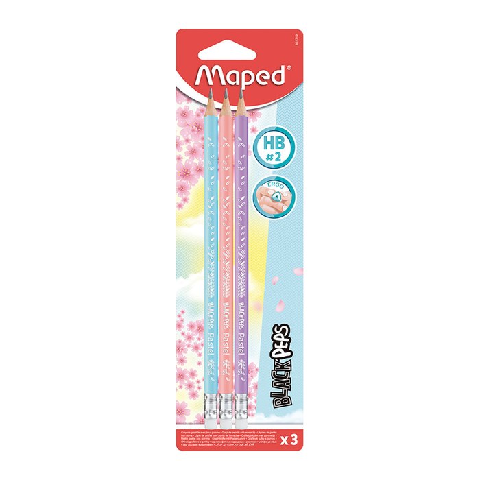 maped BLACK'PEPS Bleistifte HB rose, hellblau, flieder mit Radierer, 3 St.