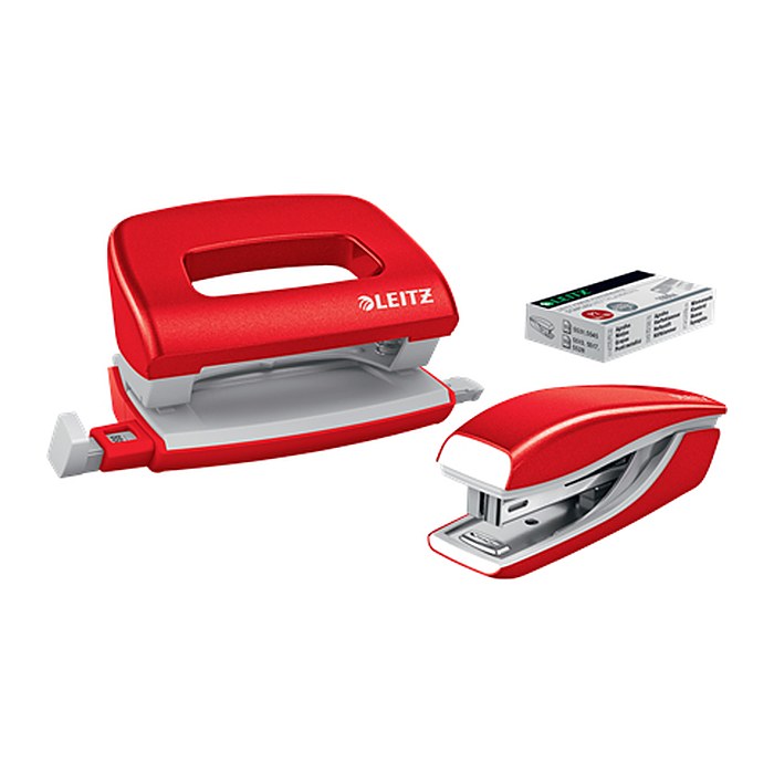 LEITZ Locher und Heftgeräte Set NeXXt WOW rot