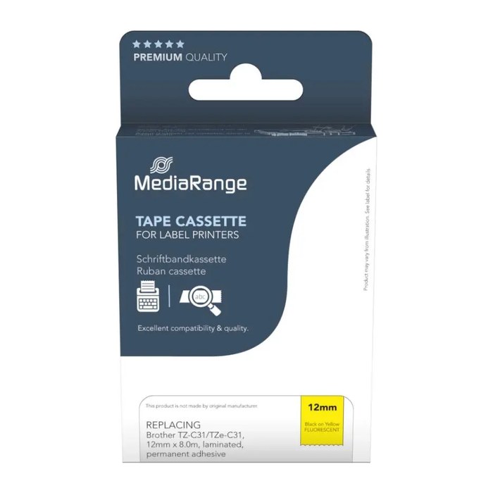 MediaRange Schriftband MRBTZC31 ersetzt brother TZ-C31/TZe-C31 , 12 mm, schwarz auf gelb, 1 St.