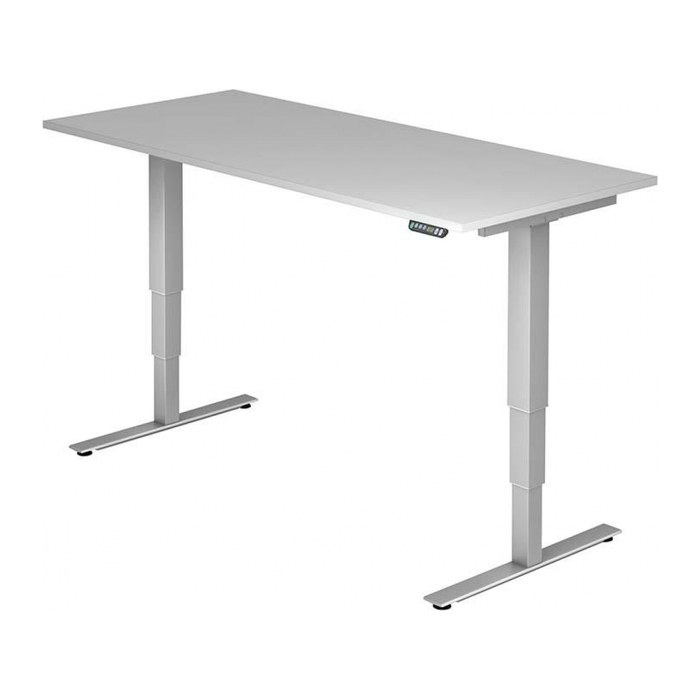HAMMERBACHER XDSM19 elektrisch höhenverstellbarer Schreibtisch lichtgrau rechteckig, T-Fuß-Gestell silber 180,0 x 80,0 cm