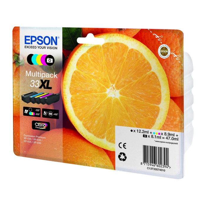 EPSON 33XL / T3357XL (Orangen) schwarz, cyan, magenta, gelb, Foto schwarz Druckerpatronen, 5er-Set