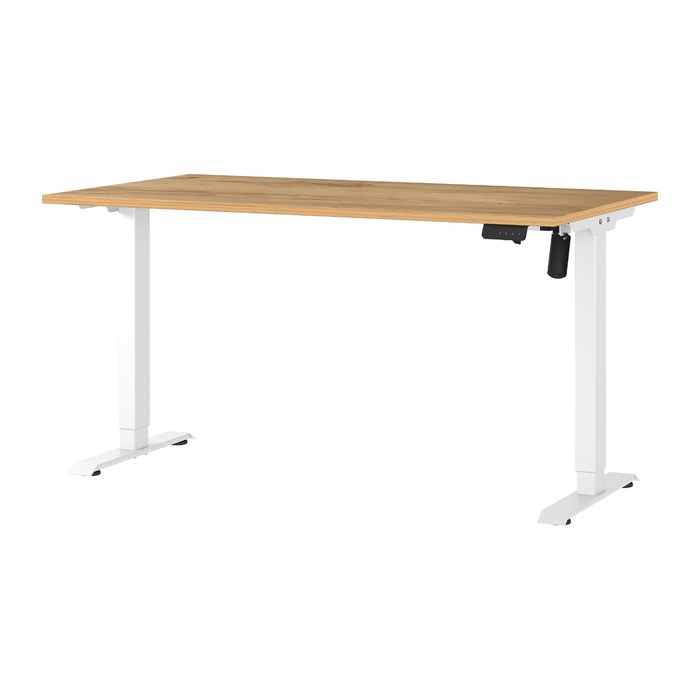 GERMANIA Boras höhenverstellbarer Schreibtisch navarra-eiche rechteckig, T-Fuß-Gestell weiß 140,0 x 80,0 cm