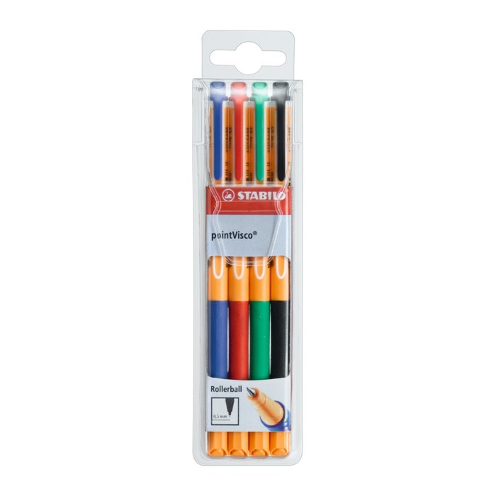 STABILO pointVisco Gelschreiber orange 0,5 mm, Schreibfarbe: farbsortiert, 4 St.