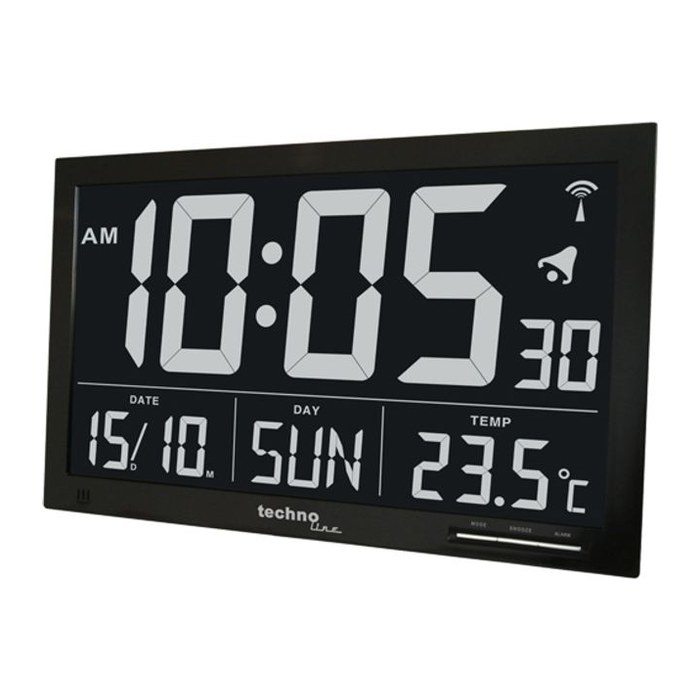 TechnoLine® digitale Funkwanduhr WS 8007 schwarz Aluminium 36,8 x 22,8 cm