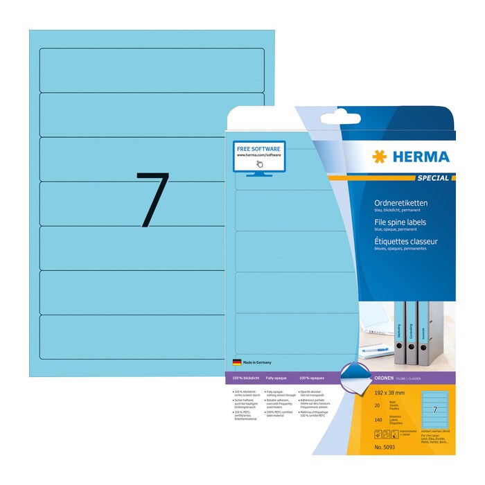 HERMA Ordneretiketten 5093 blau, 20 Blatt