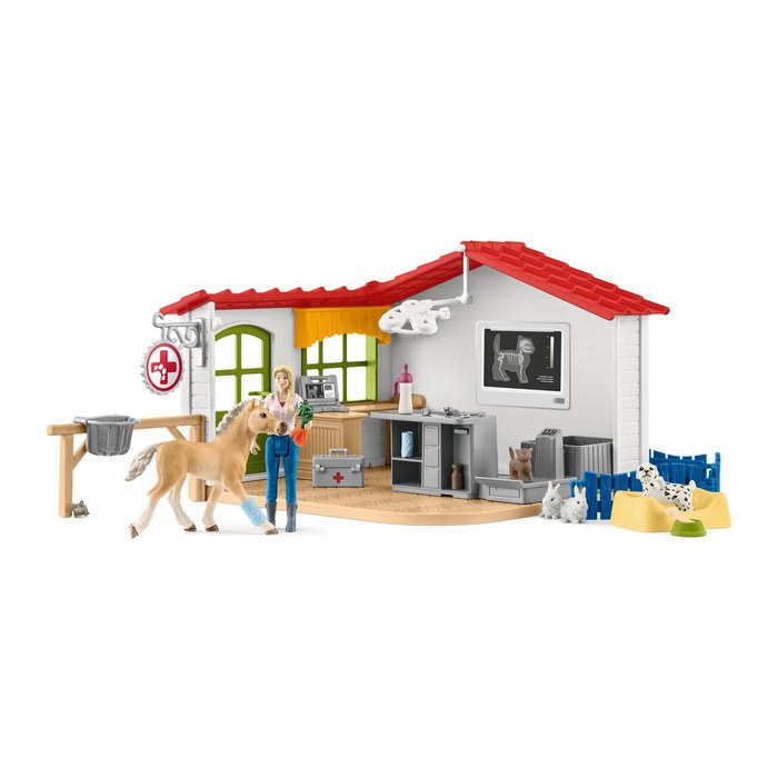 Schleich® Farm World 42502 Tierarzt-Praxis mit Haustieren Spielfiguren-Set