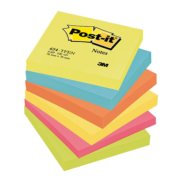 Post-it® Energetic Collection Haftnotizen 654TFEN farbsortiert, 6 Blöcke