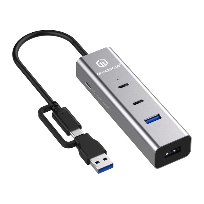 GRAUGEAR 4-Port USB HUB + PD Supports 2x USB-C 2x USB-A