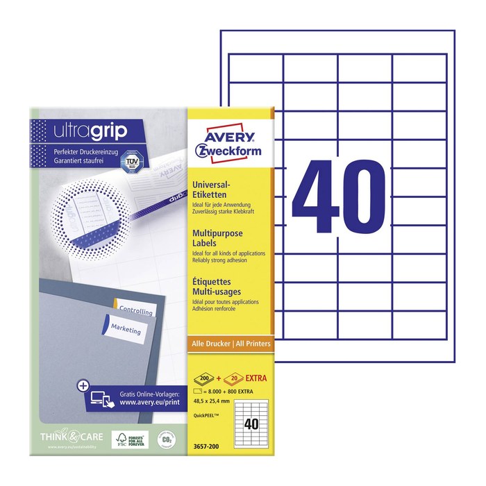 AVERY Zweckform Etiketten 3657 weiß 48,5 x 25,4 mm, 100 Blatt