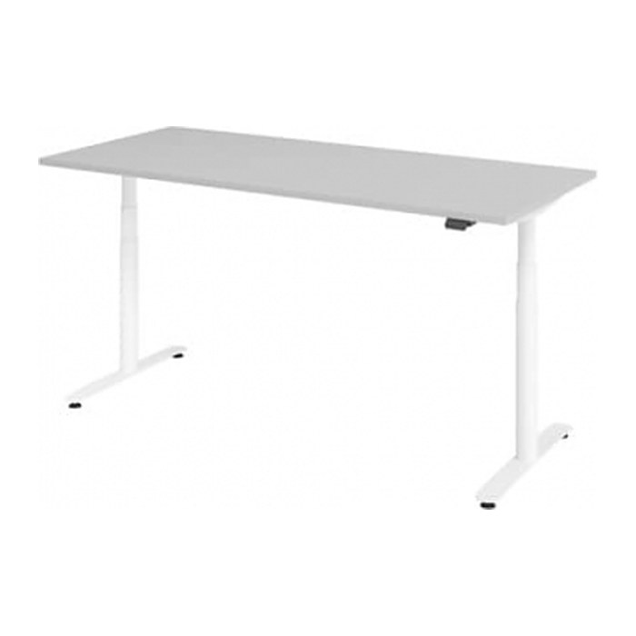 HAMMERBACHER VXDLR19 elektrisch höhenverstellbarer Schreibtisch lichtgrau rechteckig, T-Fuß-Gestell silber 180,0 x 80,0 cm