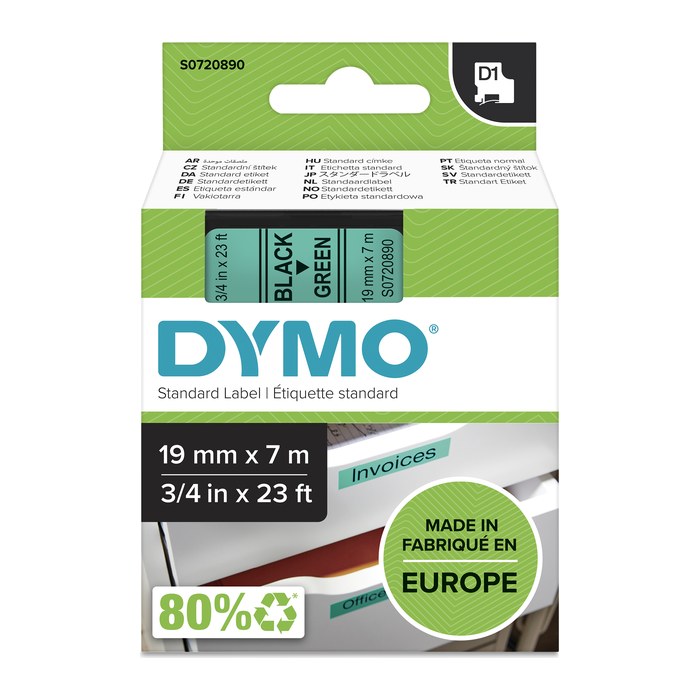 DYMO Schriftband D1 S0720890, 19 mm, schwarz auf grün, 1 St.
