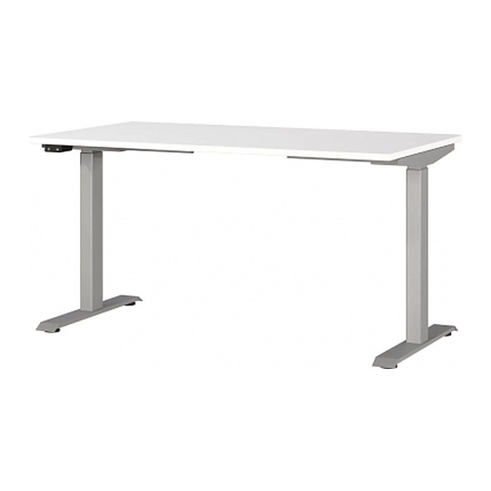 GERMANIA JET höhenverstellbarer Schreibtisch weiß rechteckig, T-Fuß-Gestell silber 140,0 x 80,0 cm