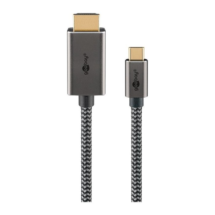 goobay USB 3.1 C-Stecker/HDMI-Stecker Kabel 2,0 m silber, schwarz, 1 St.