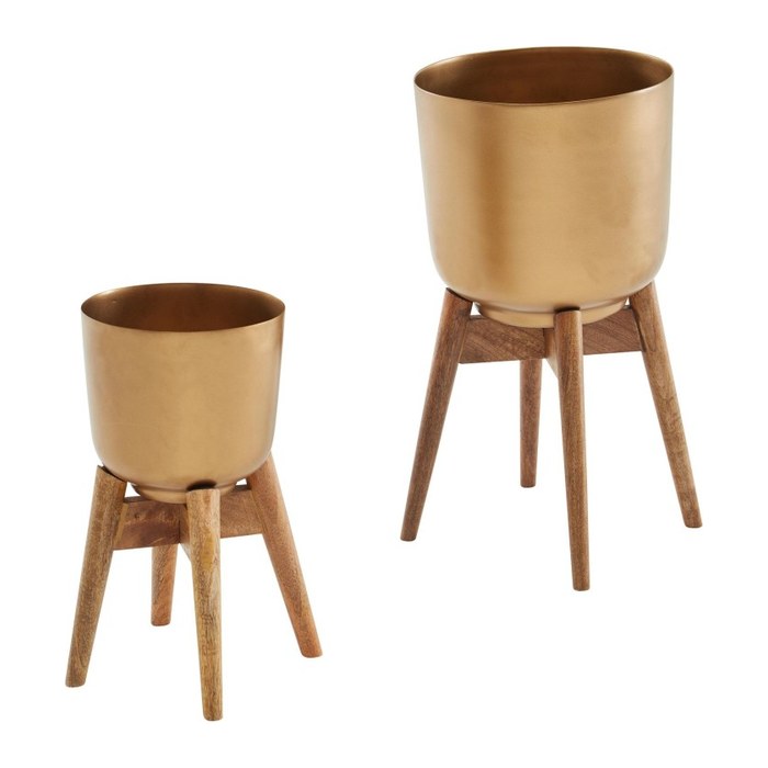 WOHNLING Pflanzenständer-Set Metall, Ø 31,0/25,0 cm gold, 2 St.