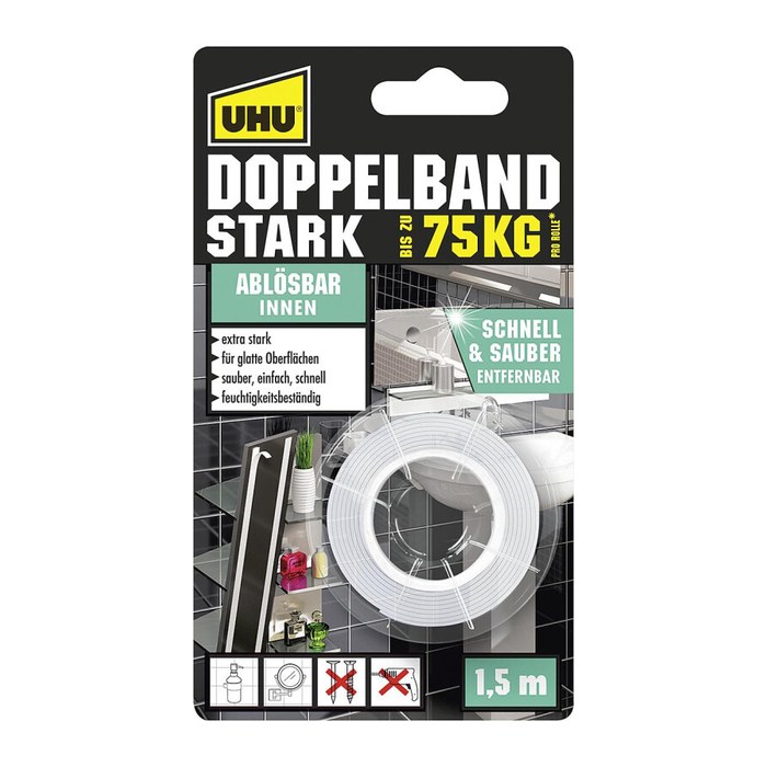 UHU STARK ABLÖSBAR 75KG Montageband 19,0 mm x 1,5 m, 1 Rolle