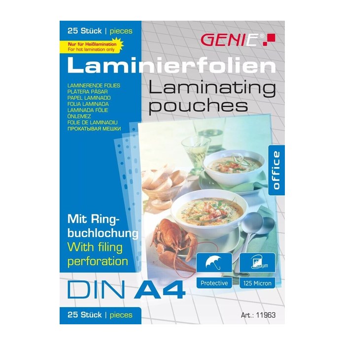 GENIE Laminierfolien glänzend für A4 125 micron Universal-Lochung, 25 St.