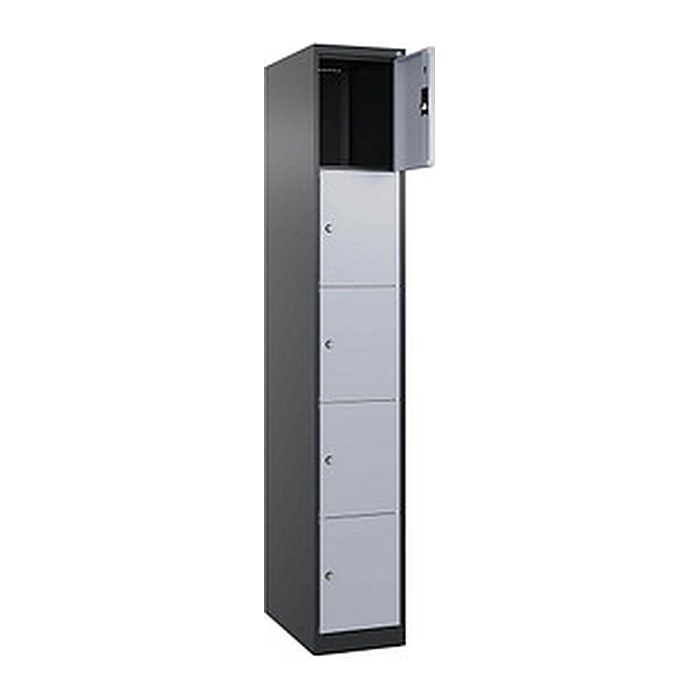 CP Schließfachschrank Classic Plus schwarzgrau, weißaluminium 080000-105 S10032, 5 Schließfächer 30,0 x 50,0 x 185,0 cm