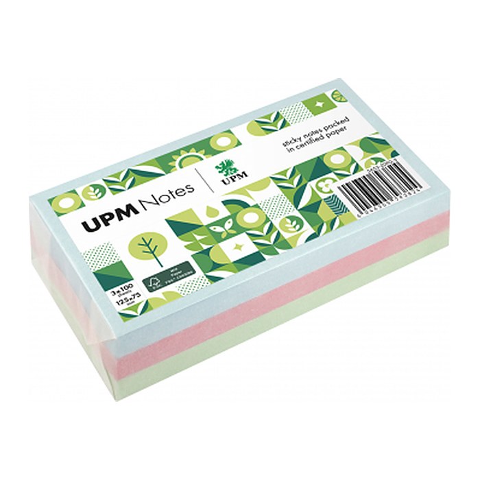 UPM Notes Pastellmix Haftnotizen doppelte Haftung farbsortiert, 3 Blöcke