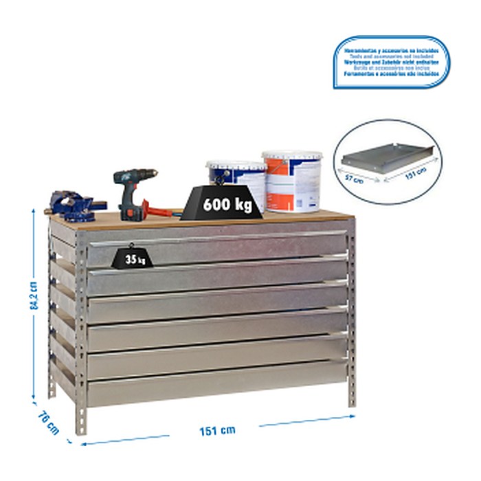 Simonrack Werkbank SIMONWORK BT5 BOX silber 6 Schubladen 151,0 x 76,0 x 84,2 cm
