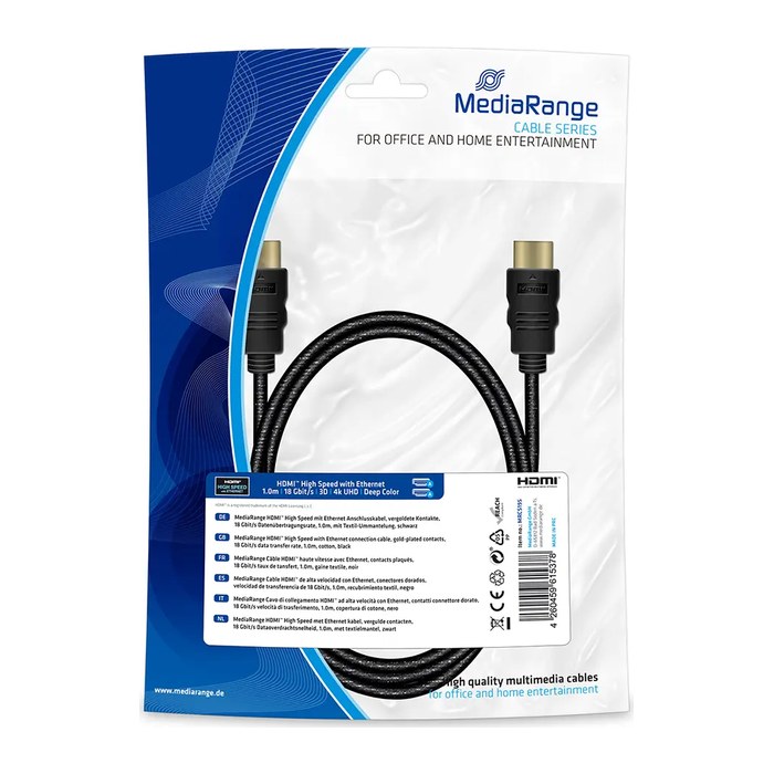 MediaRange HDMI A Kabel 4k 1,0 m schwarz, 1 St.