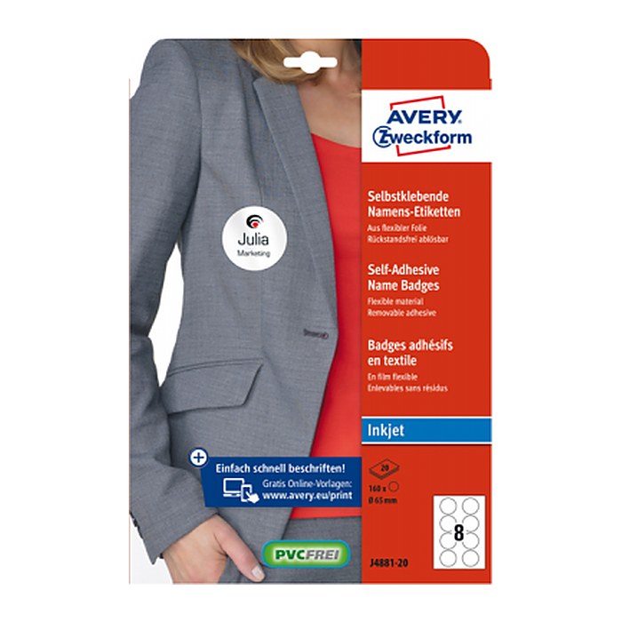 AVERY Zweckform Namensetiketten J4881-20 weiß 65,0 x 65,0 mm, 20 Blatt
