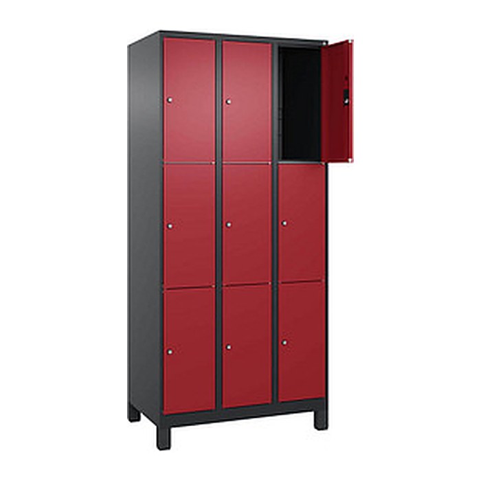 CP Schließfachschrank Classic Plus rubinrot, schwarzgrau 080010-303 S10034, 9 Schließfächer 90,0 x 50,0 x 195,0 cm